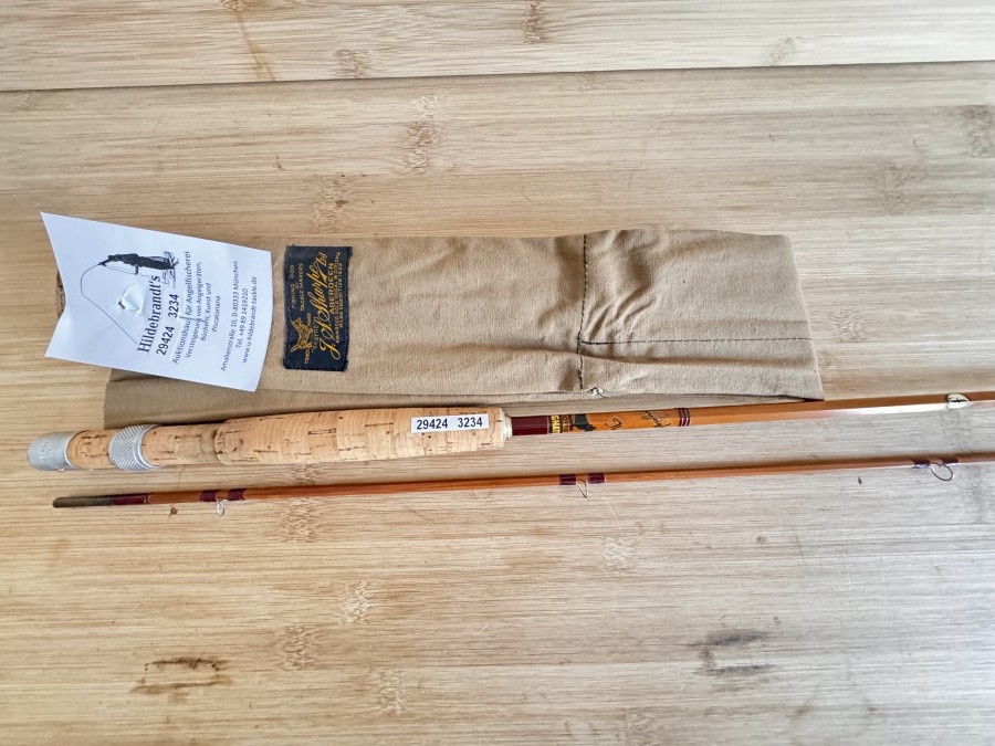 Gespliesste Fliegenrute, J.S. Sharpe Ltd., Aberdeen, Scotti impregnated, The Featherweight, 2tlg., 7 1/2", #5, Gewicht 110g, sehr guter Zustand, Transportlänge 1190mm