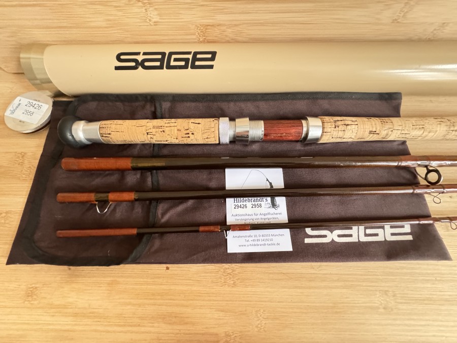 Zweihandfliegenrute, Sage, 10150-4-Graphite III B, schön aufgebauter Blank, 4tlg., 15", Futteral, Alutransportrohr, Gebrauchsspuren, Transportlänge 1250mm