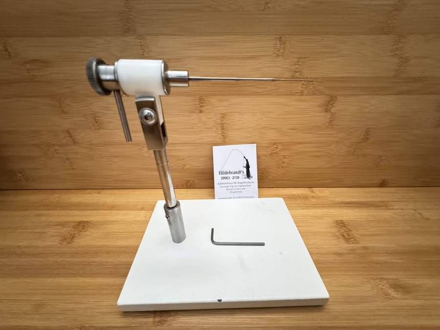 Tubefliegen Bindestock, Edelstahl, Delrin, reduzierte Nadel, 3/2,5/2/1,5 mm, Bodenplatte Stahl, pulverbeschichtet, Gewicht 2870 Gramm, leichte Gebrauchsspuren