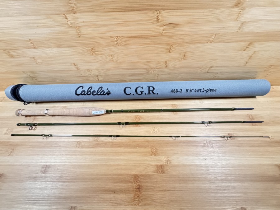 Fliegenrute, Cabelas, C.G.R 466-3, 3tlg., 6.6", 4 WT, Gewicht 62g, Pacific Pay Components, Codura Transportrohr, leichte Gebrauchsspuren