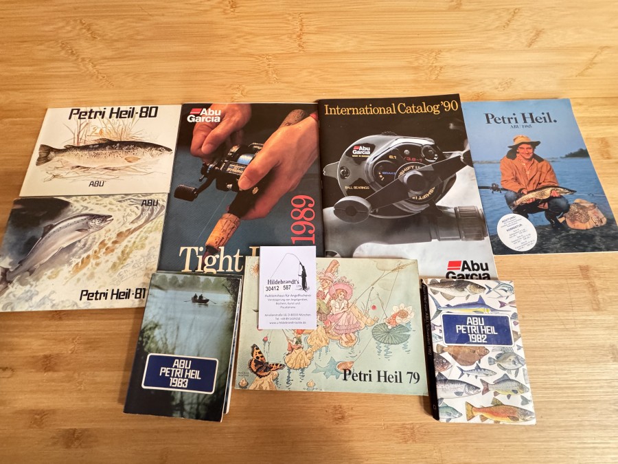 Kataloge, ABU, Petri Heil 1979, 80, 81, 1982, 1983, 1984, 1985, Abu Garcia, International 1989, 90
