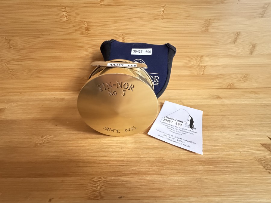 Salzwasser Fliegenrolle, Fin-Nor, No 3, Since 1933, Antireverse, #10, Linkshand, Gewicht mit Fliegenschnur 470g, Neoprene Rollentasche, sehr guter Zustand