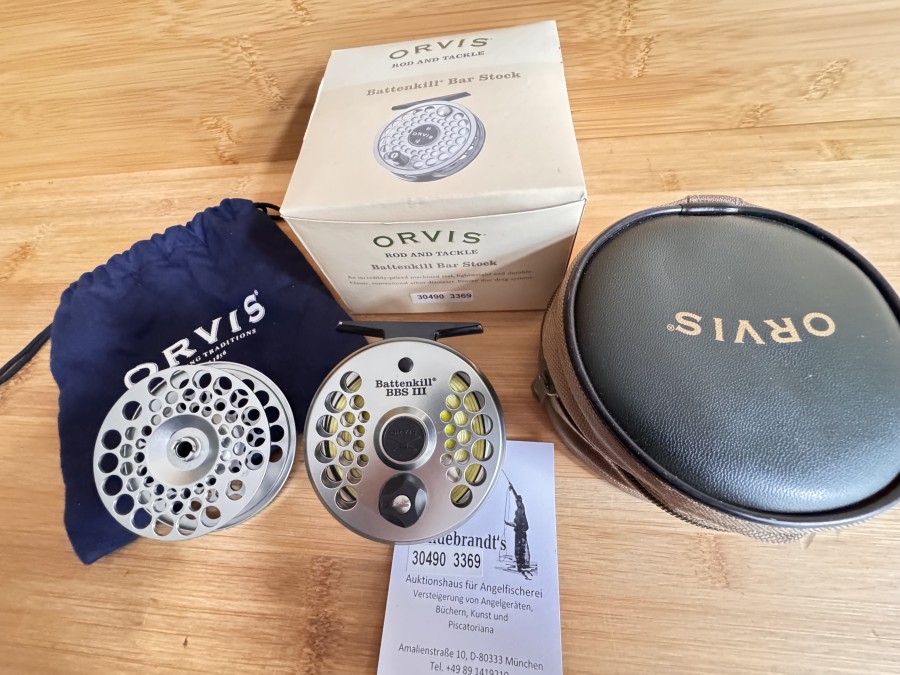Fliegenrolle, Orvis, Battenkill BBS III, Reservespule, Rechtshand, #5, Gewicht 125g, Orvis Rollentasche, leichte Gebrauchsspuren, im Karton