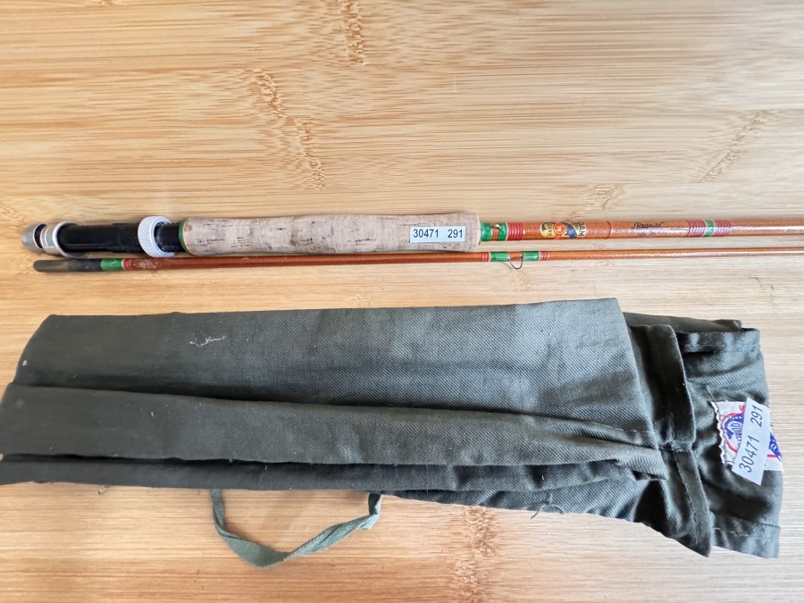 Vintage Fliegenrute, DAM, "Regnitz", Glasfaser, 2tlg., 2,40m, #6, Gewicht 118g, Futteral, Gebrauchsspuren, Transportlänge 1230mm