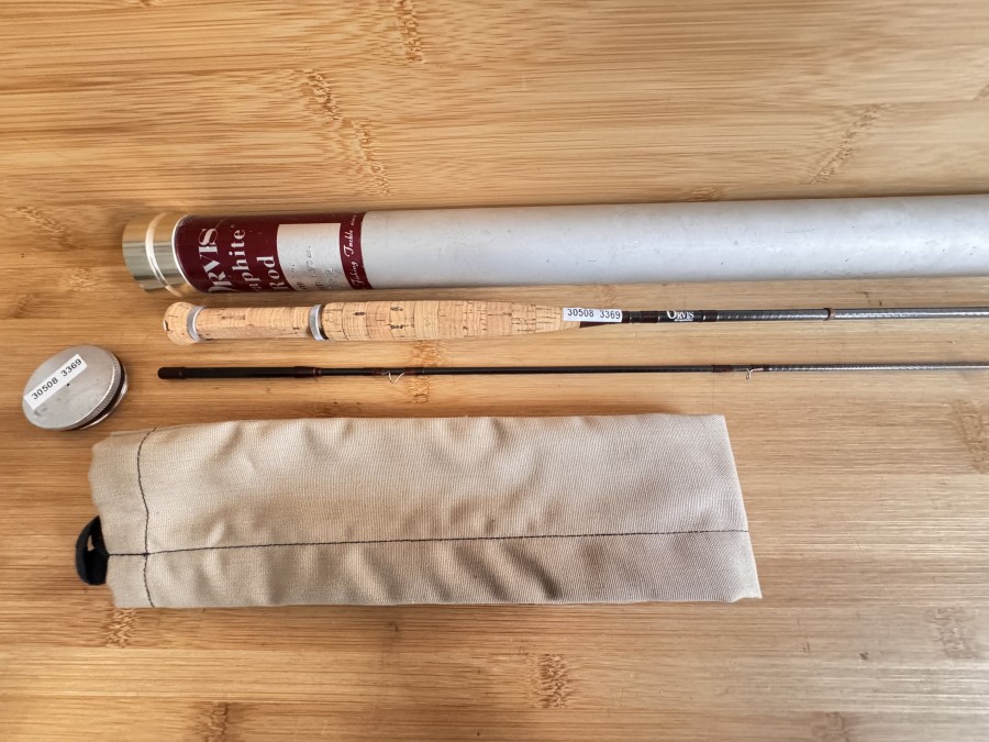 Fliegenrute, Orvis, Otter, 2tlg., 7.0",#5, Gewicht 42g, Futteral, Alu Transportrohr, Gebrauchsspuren, Transportlänge 1100mm