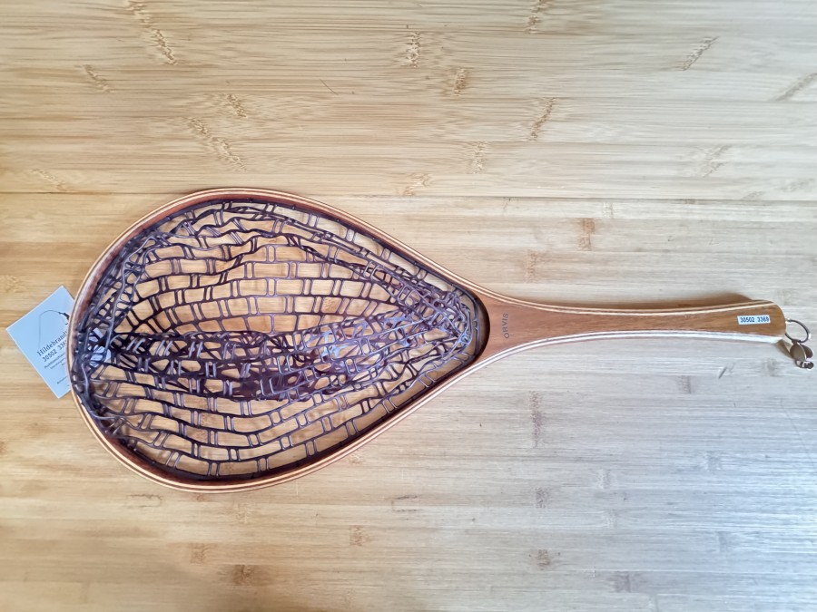 Watkescher, Orvis, klassischer Watkescher aus Main-Eschenholz mit Walnuss-Griffstück, gummiertes Gewebe, 300x700mm lang, Öse, neu