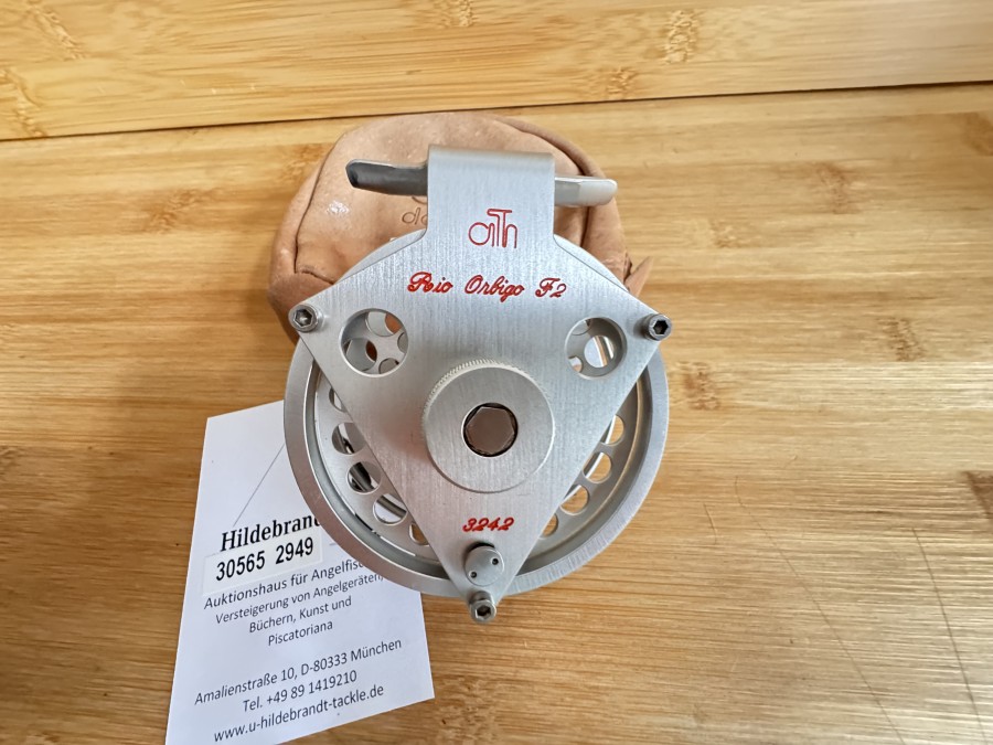 Fliegenrolle, ATH, Rio Orbigo F2, 3242, #5/6, Linkshand, Gewicht mit Backing 172g, minimale Gebrauchsspuren, Leder Rollenbeutel