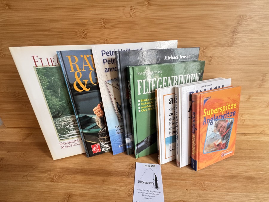 Superspitze Anglerwitze, Kosmos Verlag, Bin ich Angler - oder Was?. Shaun Morey, 1997, an.geln ist die Kunst zu stippen, zu heben, zu senken oder zu spinnen, um Fische zu fangen, die man eigentlich nicht braucht, Henry Beard, 1983, Fliegenbinden, Peter Gathercole, 1996, Mit der Fliege, Michael Jensen, 1997, Petri Heil! und Petri Dank! anno dazumal, Michael Mott, 2009, Räuchern & Grillen von Fisch, Blinker, Bernd Kuleisa, Fliegenfischen auf Forellen, Fliegenfischen, Jahr Verlag
