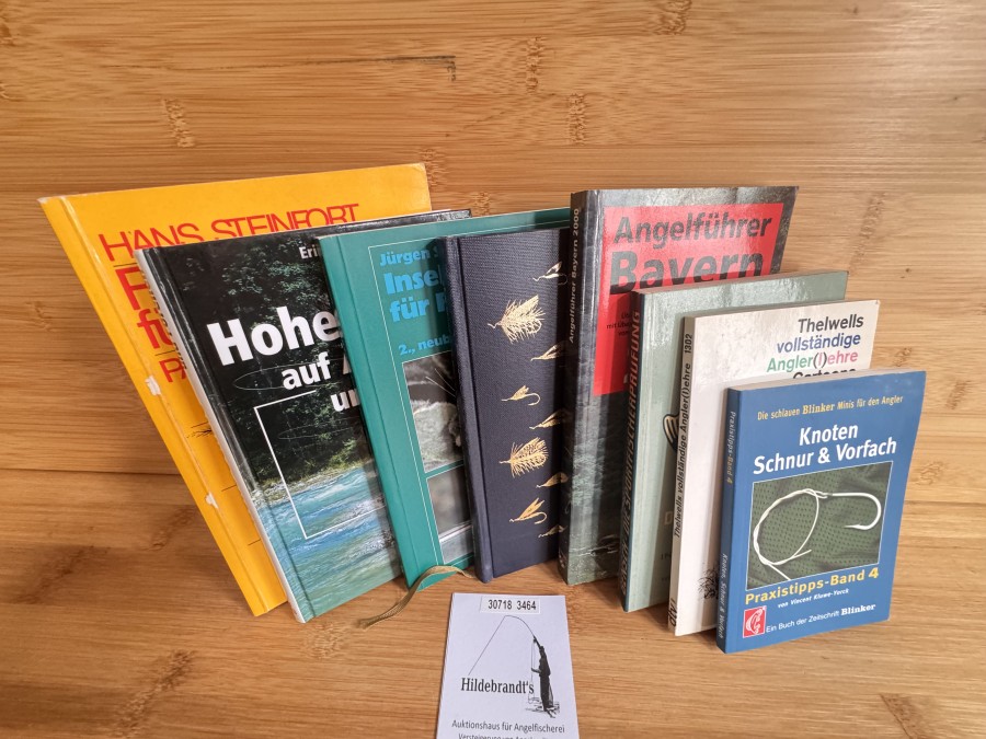 Knoten Schnur & Vorfach,  Blinker, Thelwells vollstänsdige Angler(l)ehre Chartoons, Norman Thelwell, 1977, Die Sportfischer Prüfung, Hans Bensch , 1972, Angelführer Bayern, 2000, Kasten, Der vollkommene Angler, Zweiter Theil wie man Forellen oder Asche in einem klaren Strome fängt, Charles Cotton, Verlag J. Schück, 2000, Insektenkunde für Fiegenfischer, Jürgen Schrodt, 1998, Hohe Schule auf Äschen und Forellen, Erich Stoll/Hans Gebetsroither, 1999, Fliegenfischen für Anfänger, Hans Steinfort, 1973