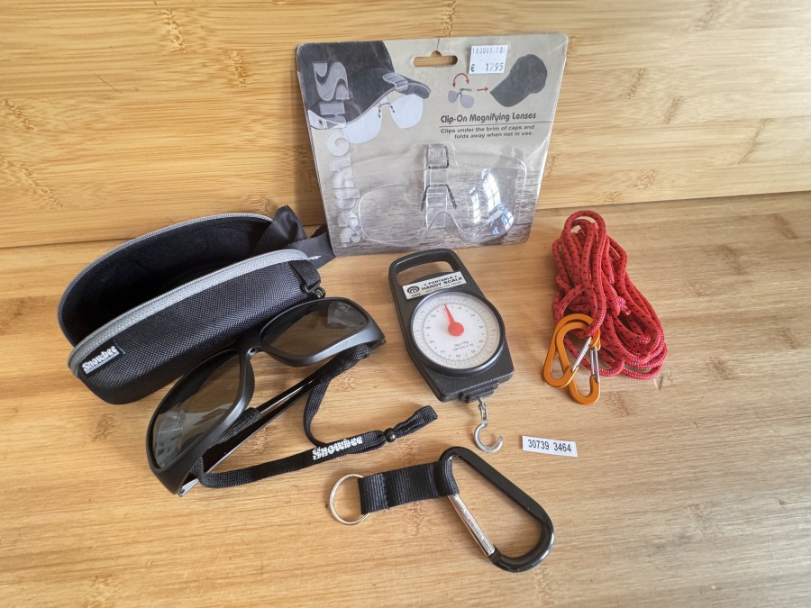 Anglerzubehör, Fischwaage, Sonnenbrille, Snowbee, Clip On Magnifying Lenses, Snowbee, Seil, 5m, 2 Karabiner, Karabiner, Gebrauchsspuren
