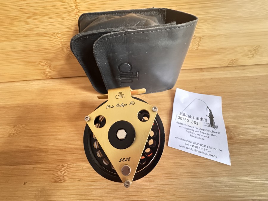 Fliegenrolle, Ari t Hart, Rio Origo F2, 2626, Linkshand, #5. Rollendurchmesser 80mm, Rollenbreite 30mm, Gewicht mit Backing 160 Gramm, Rollentasche, leichte Gebrauchsspuren