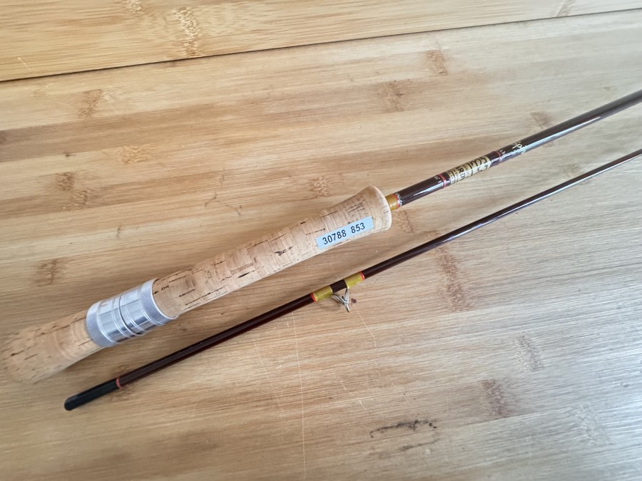 Spinnrute, The House of Hardy, Fibalite Spinning, Glasfaser, dunkelbraun, 2tlg., 6 1/2" - 186cm, 2lg, Futteral, sehr guter Zustand, Transportlänge 1000mm