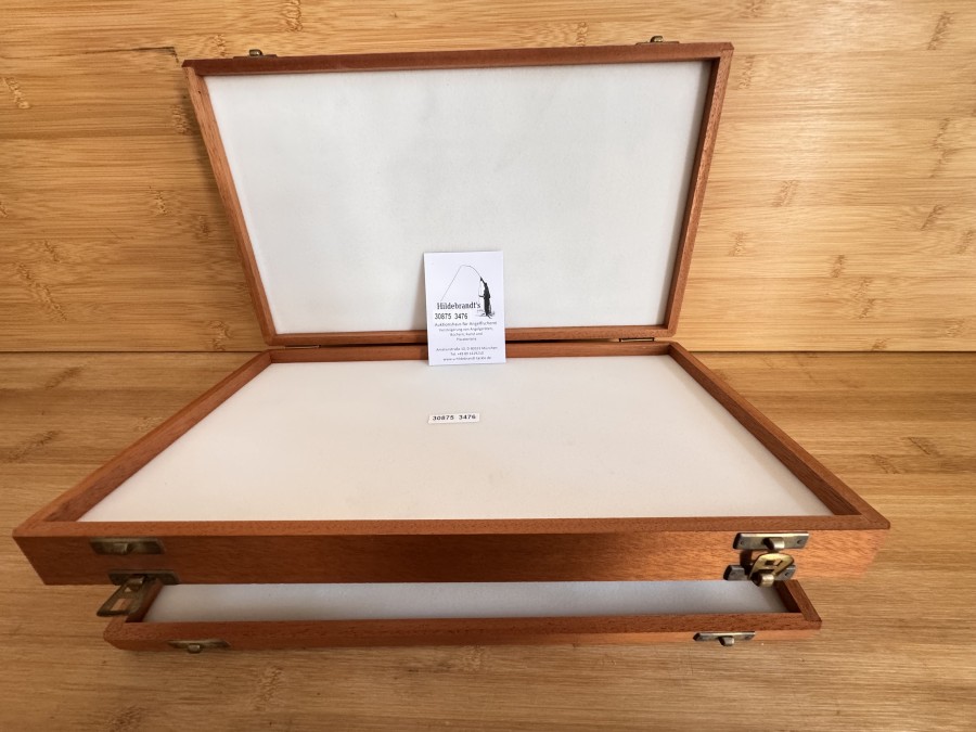 Doppeldecker Fliegenbox, Richard Wheatley, Holz, 380x210x65mm, Foameinlage, leichte Gebrauchsspuren