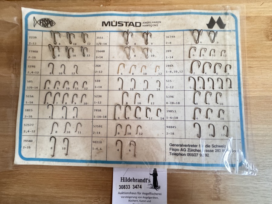 MUSTAD-Hakenmusterplatte für die Firma „FISPO“ in der Schweiz gemacht. Die Musterplatte ist schon älter, ob es die Firma FISPO in der Schweiz noch gibt ist nicht bekannt.