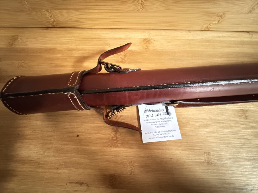Rutentransportrohr, Holland Sport, Vollleder, rotbraun, Handmade in USA, für Ruten bis 1150mm, Gebrauchsspuren, Transportlänge 1180mm