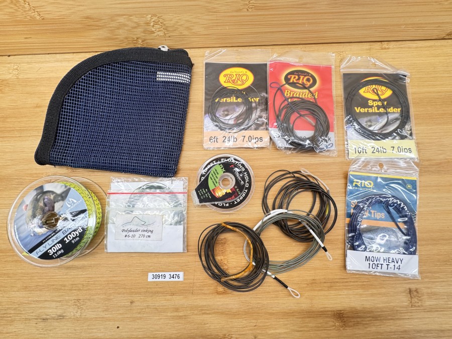 Vorfachtasche, verschiedene Polyleader und Schußköpfe von Rio, Loidl, Backing