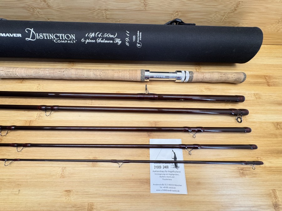 Zweihandfliegenrute, Mayer, Distinction Compact, Y695, 6tlg.,  15ft - 4.50m, #9-10, Gewicht 325 Gramm, Codura Transportrohr, sehr guter Zustand, Transportlänge 830mm
