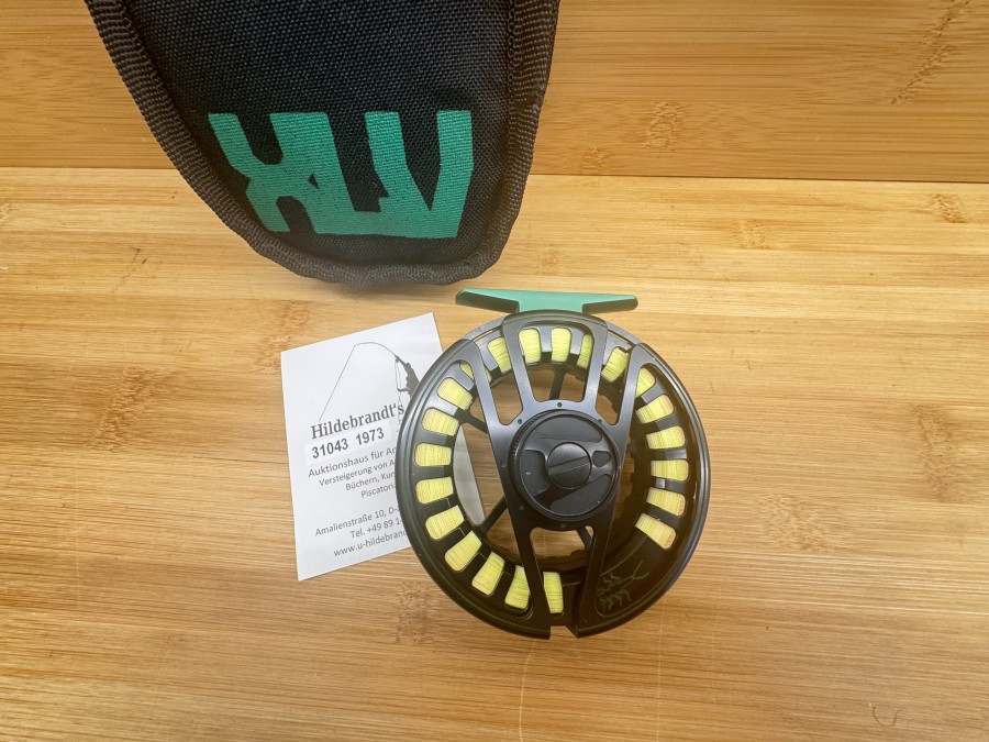 Fliegenrolle, Vision, Nymph, Rechtshand, Rollendurchmesser 95mm, Rollenbreite 25mm, mit Backing, Rollentasche, leichte Gebrauchsspuren