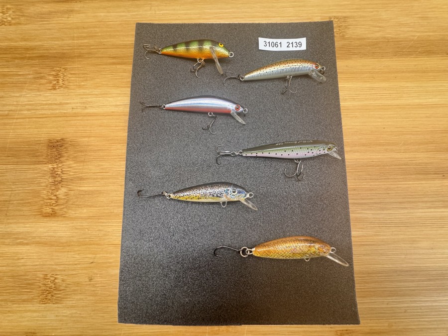 6 Wobbler, Rapala und andere Fabrikate, 50 bis 70mm, ungefischt