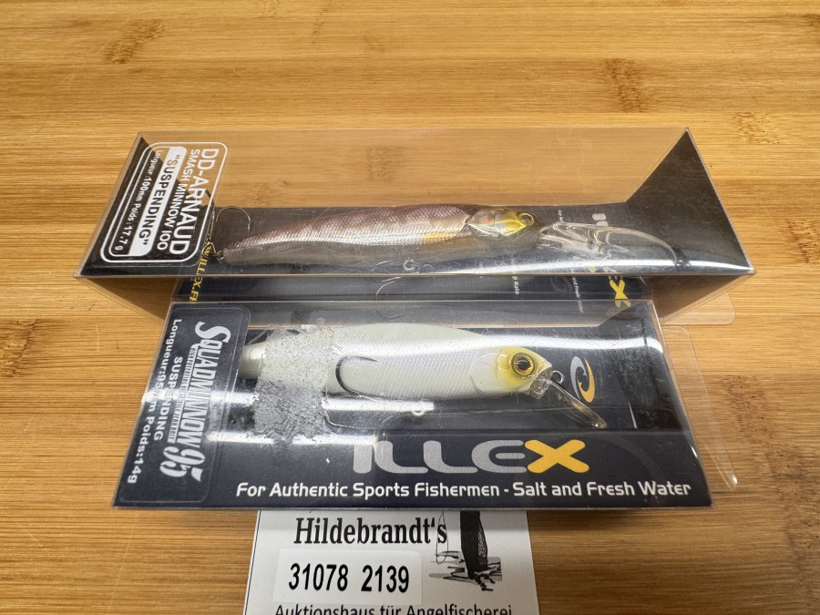 2 Wobbler, Illex, DD-Arnaud Smash Minnow 100, Suspending, 100mm, 17,7g, Squadminnow 95, Suspending, 55mm, 14g, ungefischt im Karton