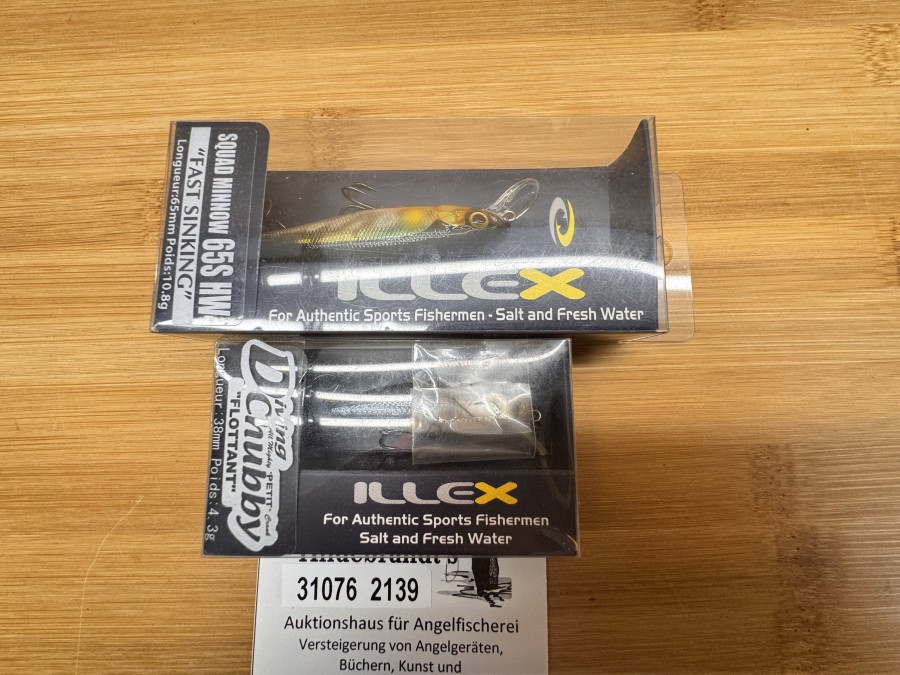2 Wobbler, Illex, Squad Minnow 65S HW, Fast Sinking, 65mm, 10,8g, Diving Chubby, Flottant, 38mm, 4,3g, ungfischt im Karton