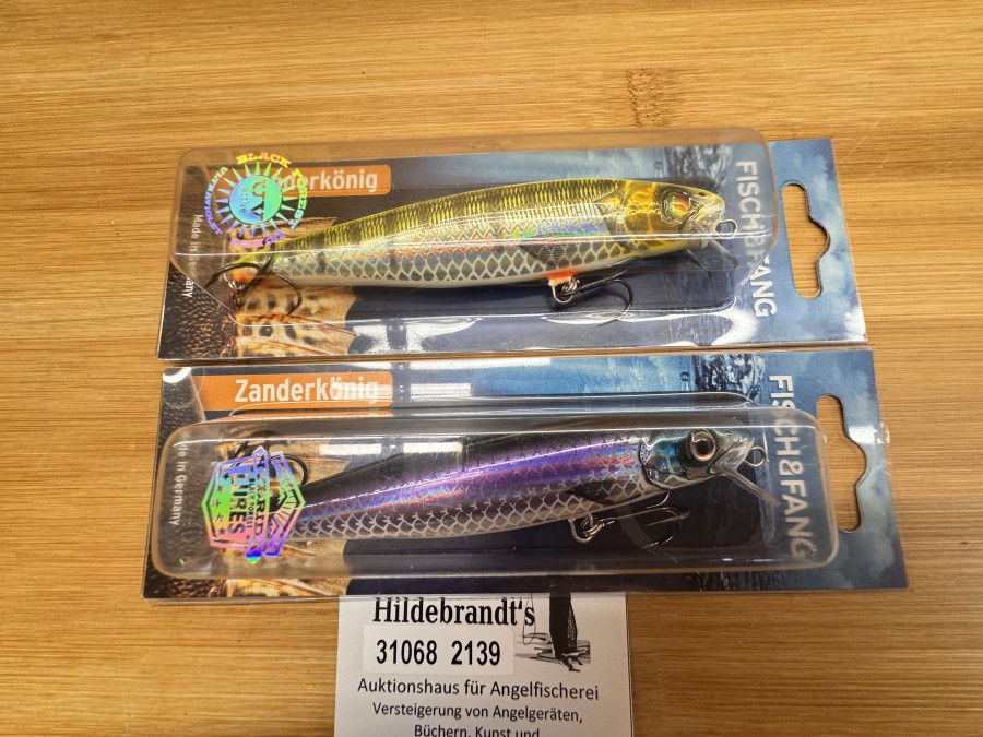 2 Wobbler, Fisch & Fang, Zanderkönig, Hybrida Black Forest Lures und Black Forest Lures UV active, Made in Germany, ungefischt