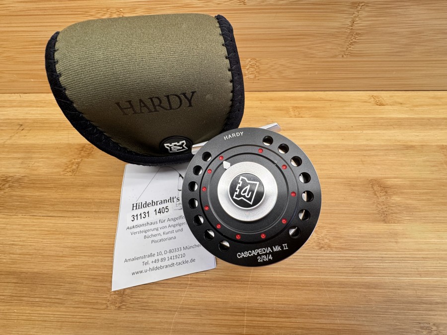 Fliegenrolle, Hardy, Cascapedia Mk II, 2/3/4,, E 06304, Linkshand, Gewicht 186g, Neoprene Rollentasche, ungefischt im Karton