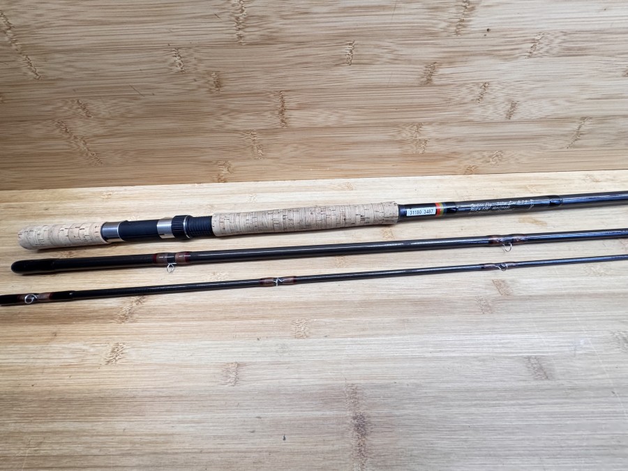 Lachsfliegenrute, Carbon Fly Rod, #596, Handmade by J. Keppler Stuttgart, 3tlg., 3,65m, Line No. 7-9, Gewicht 208g, Futteral, Gebrauchsspuren, Transportlänge 1300mm