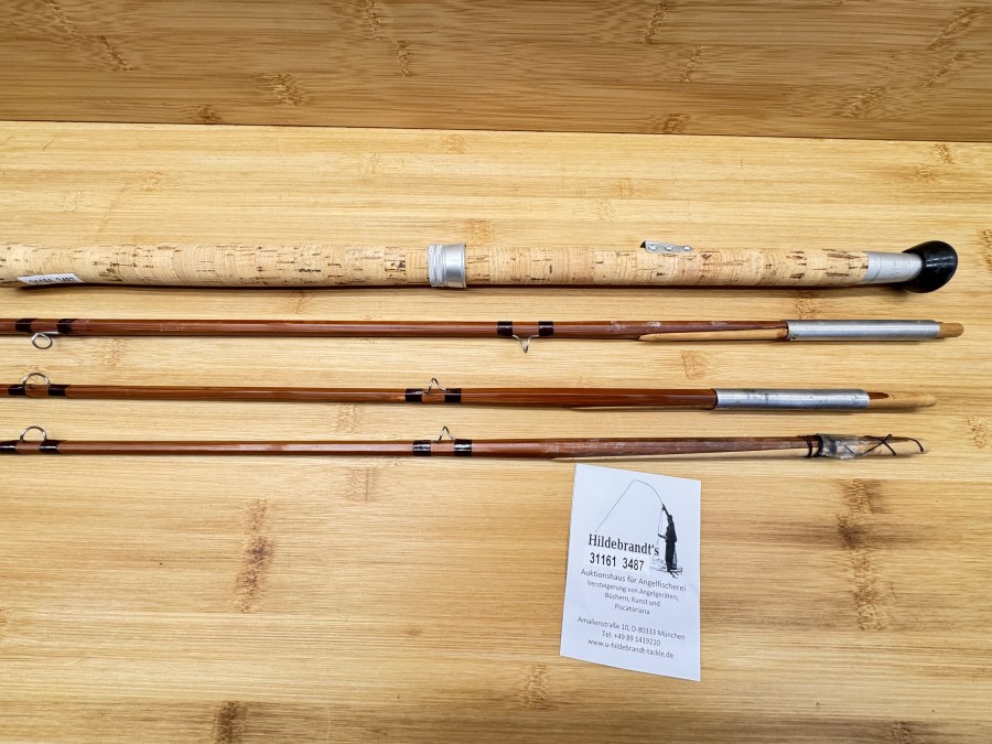 Gespliesste Lachsfliegenrute, J. S. Sharpe Aberdeen, Scottie, Impregnated Spliced Fishing Rod, 68 - 228, Reservespitze, 3tlg., 13", #9, Gewicht 505g, Futteral, sehr guter Zustand, Transportlänge 1540mm