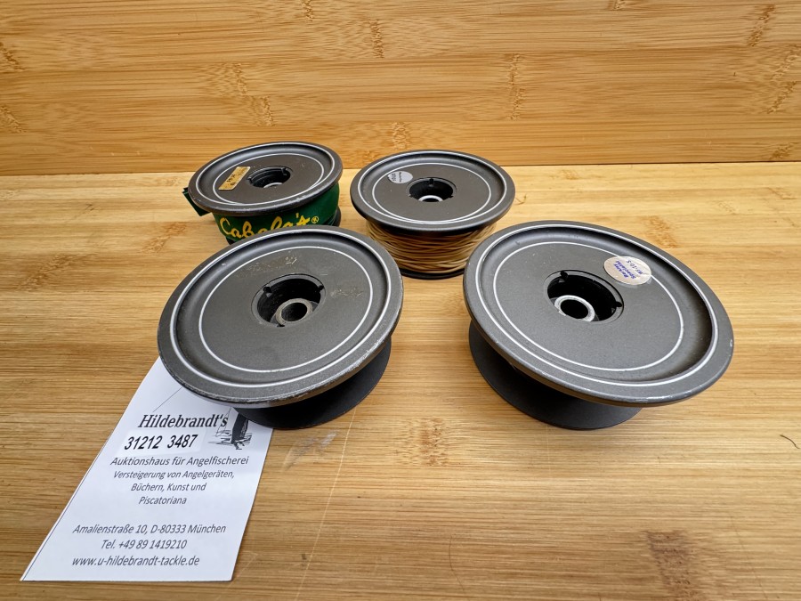 4 Reservespulen für Fliegenrolle, Made in England by Hardy Bros Ltd, Ocean Prince 3 3/4, Rechtshand, Gebrauchsspuren
