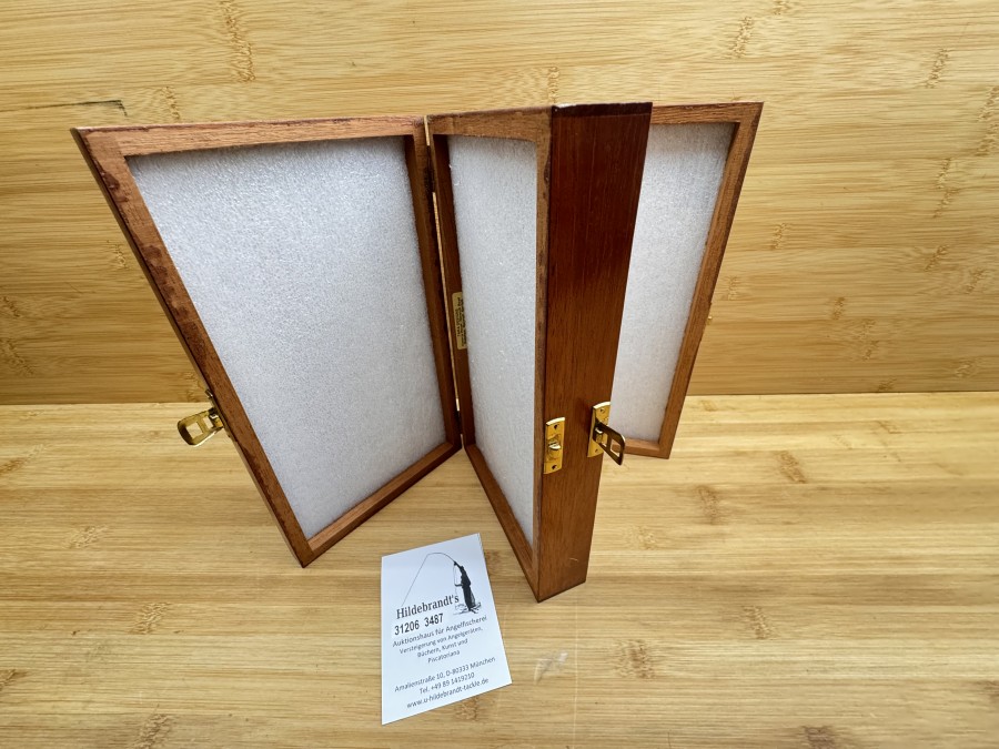 Doppeldecker Fliegenbox, Richard Wheatley, Mahagoni, 250x145x70mm, 4x Foameinlage, Gebrauchsspuren