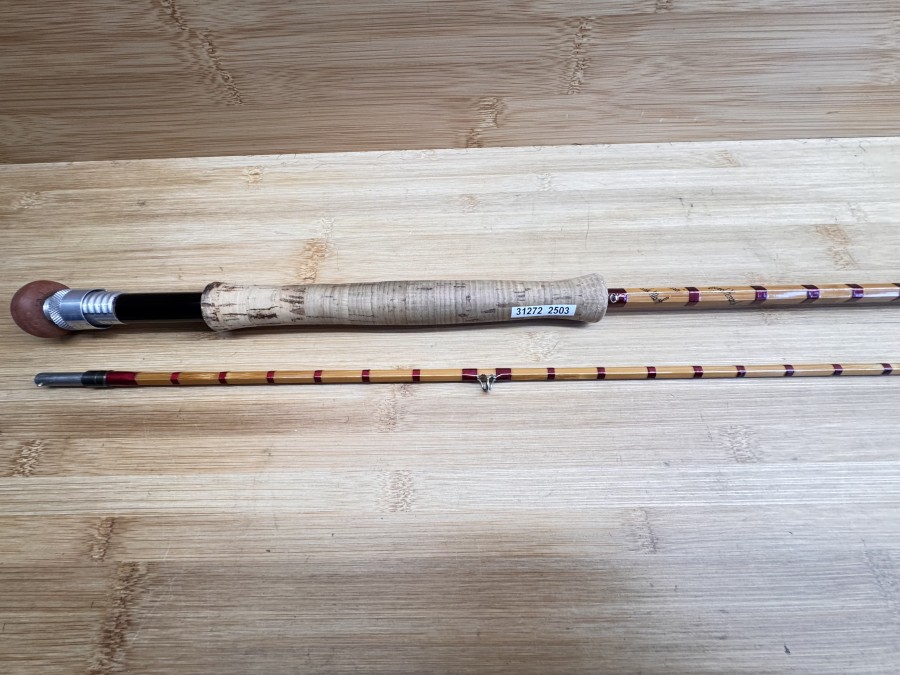 Gespliesste Fliegenrute, Made by Hardy´s England, The "Halford Knockabout" Palakona,  Regd Trade Mark, 2tlg., 9 1/2"", #7, Gewicht 222g,  Neusilberhülsen mit Knopfverschluss, Brückenringe, Intermediates, Futteral, Transportlänge 1480mm