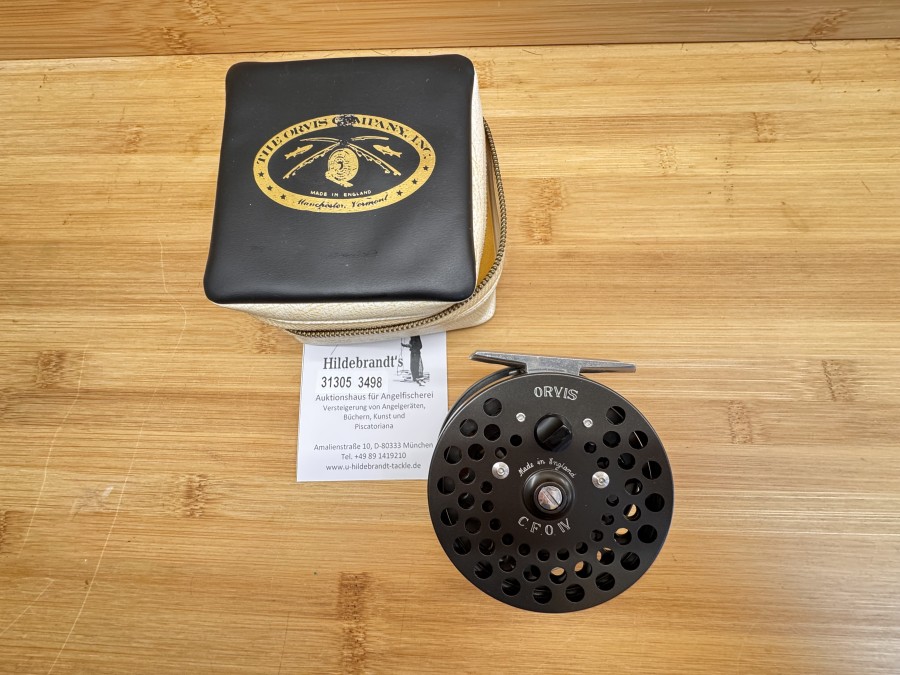 Fliegenrolle, Orvis, Made in England, C.F.O IV, Links- oder Rechtshand, #5, Rollendurchmesser 80mm, Rollenbreite 30mm, Gewicht 104g, Rollentasche, neu