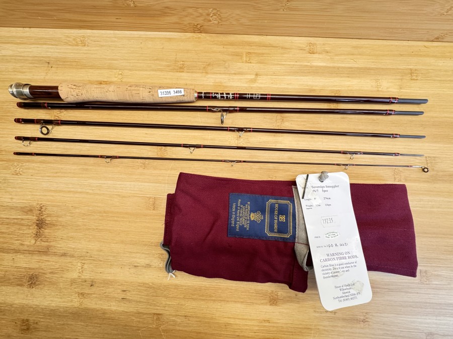 Fliegenrute, House of Hardy, Made in England, Pat. No. 1.4.29.309, Hardy Sovereign Smuggler, 5tlg., 9", #6/7, Gewicht 119g, Futteral, ungefischt, Transportlänge 580mm