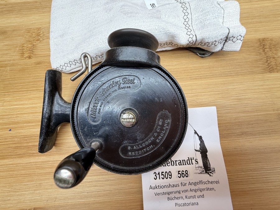 Vintage Angelrolle, S. Allcock  Co Ltd, Redditch England, Allcock - Stanley Reel, Pat Nos. 1755195, Rechtshand, guter Zustand