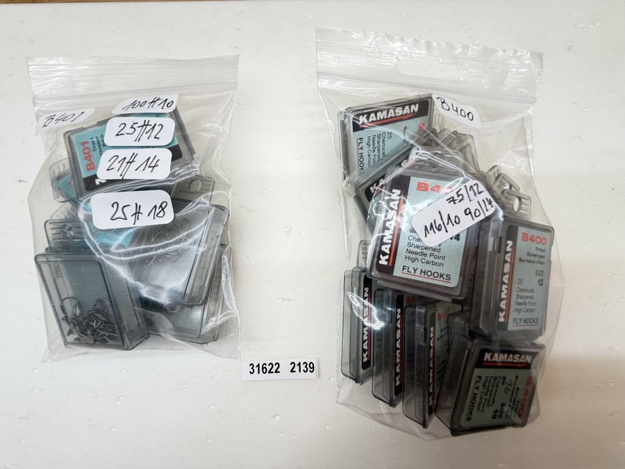 Fliegenhaken, 452 Stück, Kamasan, Fliegenhaken B 400: 116#10, 75#12, 90#14, Fliegenhaken B 401: 100#10, 25#12, 21#14, 25#18