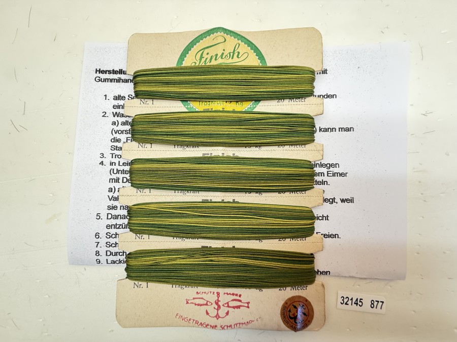 Eigene Fliegenseidenschnur herstellen. Mit einer Herstellungs-Anleitung dazu. Heraus kommen 3 – 4 Fliegenseidenschnüre der Schnurklasse # 3-4. Ein Schnäppchen für den, der es durchzieht! Eines der letzten Stücke.