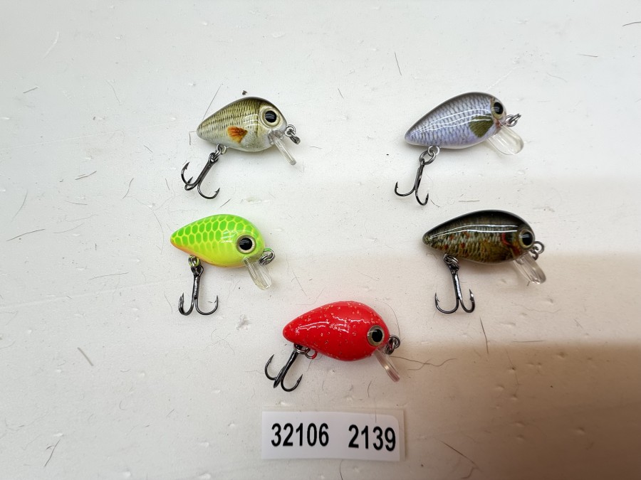 5 Mini Bomber Wobbler, 1,50g, 25mm, Drilling, 5 verschiedene Farben, ungefischt