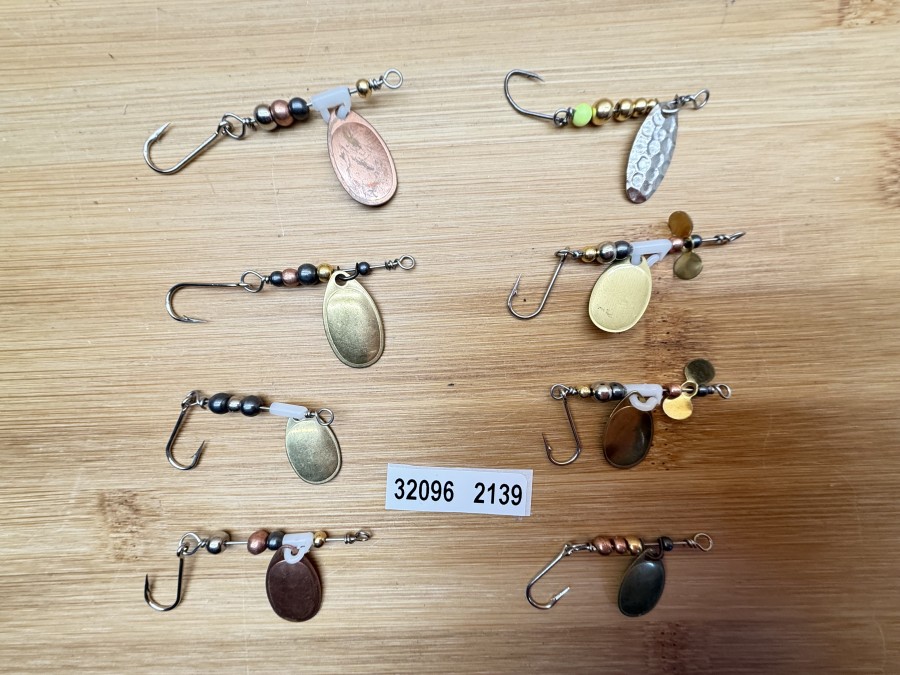 8 Mepps Spinner, Messing, kupfer, Einzelhaken, Tungstenkugeln, 4g, ungefischt