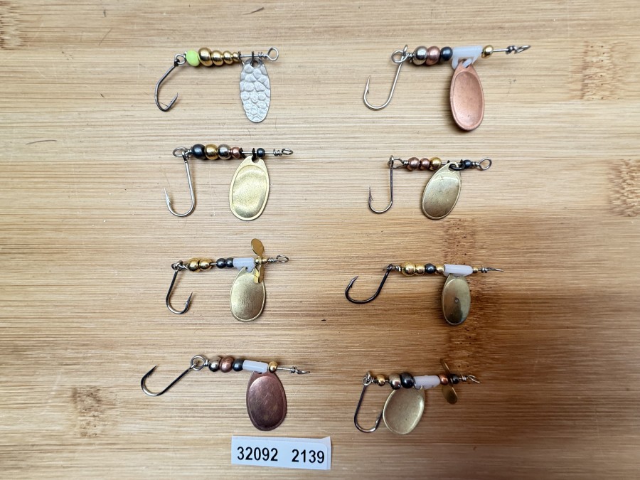 8 Mepps Spinner, messing, kupfer, Einzelhaken, Tungstenkugeln, 4g, ungefischt