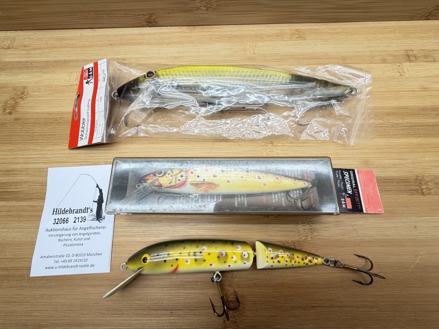 3 Wobbler, DAM, 5681 240, 100g, 240mm lang, DAM,  Specimen, 5615 115, Forelle, 35g, 150mm lang, Forelle, 2tlg., 35g, 170mm lang, ungefischt