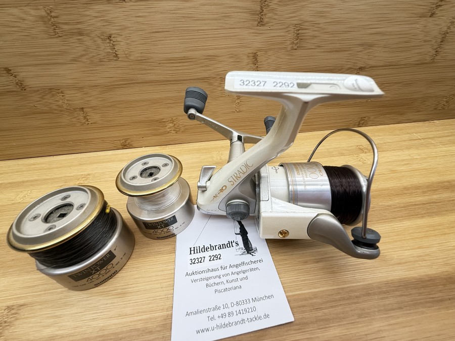 Stationärrolle, Shimano, Japan, Stratic, Aero 4000, mit Monofiler Schnur, 2x Reservespulen Twinpower XT, Gebrauchsspuren