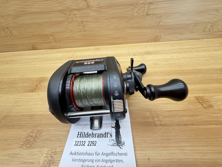 Multirolle, Abu Garcia, Ambassadeut 522, Made in Sweden, mit Geflochtener Schnur, Gebrauchsspuren
