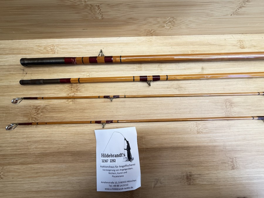 Gespliesste Lachsfliegenrute, Edgar Sealey and Sons Limited, St. Leonard, C.D.G. Servern, Reservespitze, 3tlg., 12", S/F, Line 8-9, Gewicht 405g, Futteral, neu, Transportlänge 1250mm