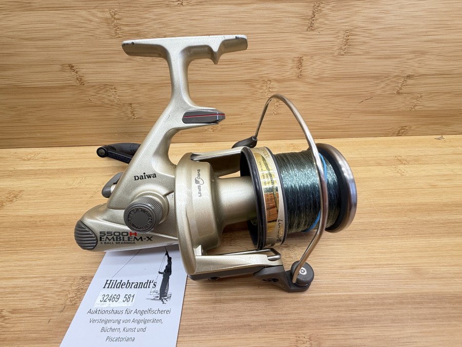 Stationärrolle, Daiwa, 5500H, Emblem-X, Japan, Long Cast Spool, mit Monofiler Schnur, Gebrauchsspuren