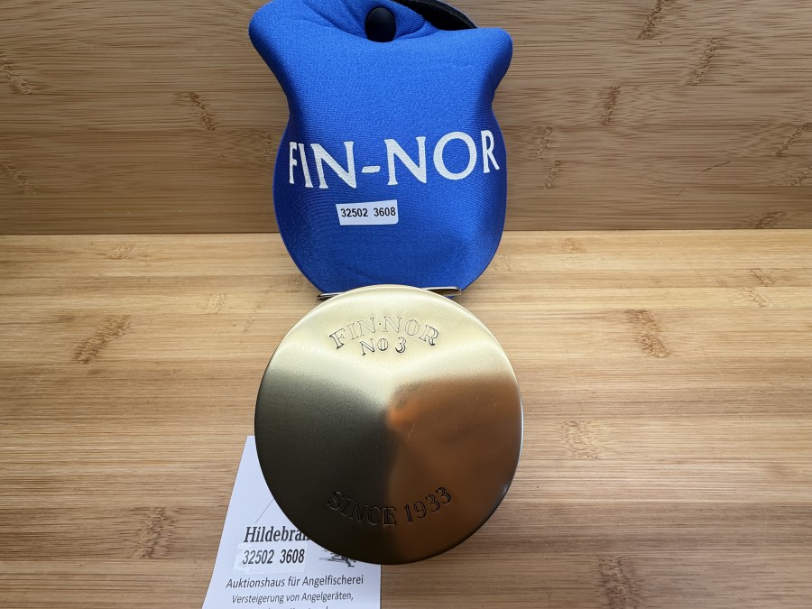 Fliegenrolle, Fin-Nor, No. 3. Since 1933,  Antireverse, Linkshand, Rollendurchmesser 99mm, Rollenbreite 43mm, Gewicht 364g, Rollentasche, neu