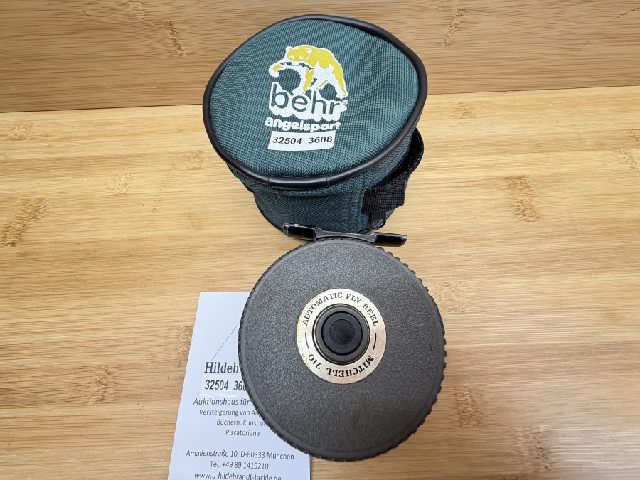 Fliegenrolle, Mitchell, 710, Automatic Flyreel, Made in France, Linkshand, Rollendurchmesser 82mm, Rollenbreite 44mm, Gewicht 280g, Rollentasche (Behr Angelsport), leichte Gebrauchsspuren