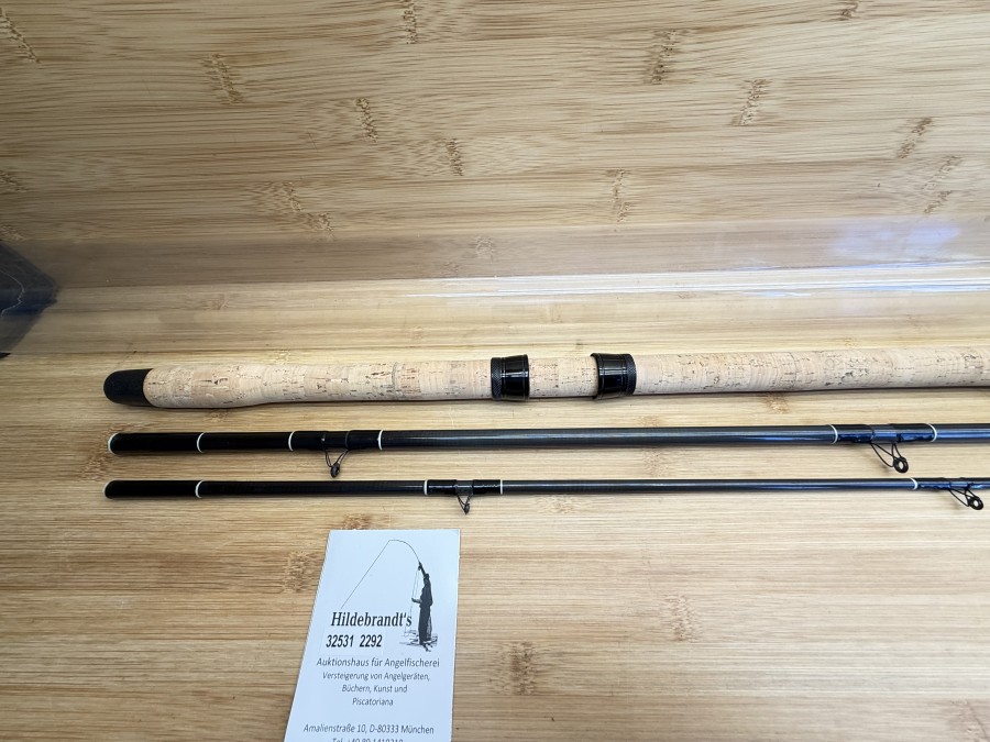 Matchrute, Sportex, carbon fibre, Made in Germany, Topas Match 14, GR 2451, 3tlg., 425cm, ohne Futteral, Kunststoff Transportrohr, Gebrauchsspuren, Transportlänge 1520mm