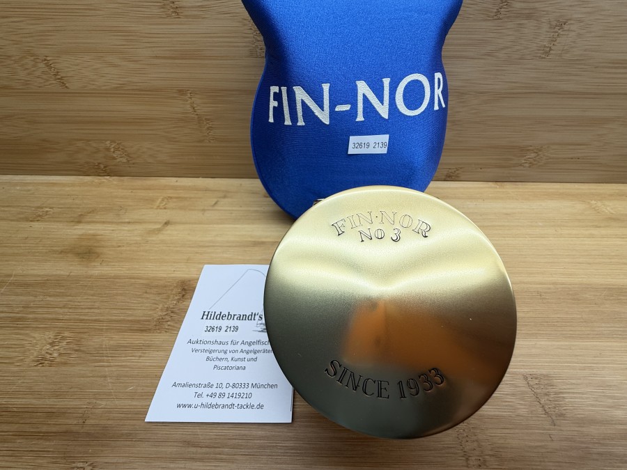 Fliegenrolle, Fin-Nor, No. 3. Since 1933, Made in USA, Antireverse, Linkshand, Rollendurchmesser 99mm, Rollenbreite 43mm, Gewicht 364g, Rollentasche, neu