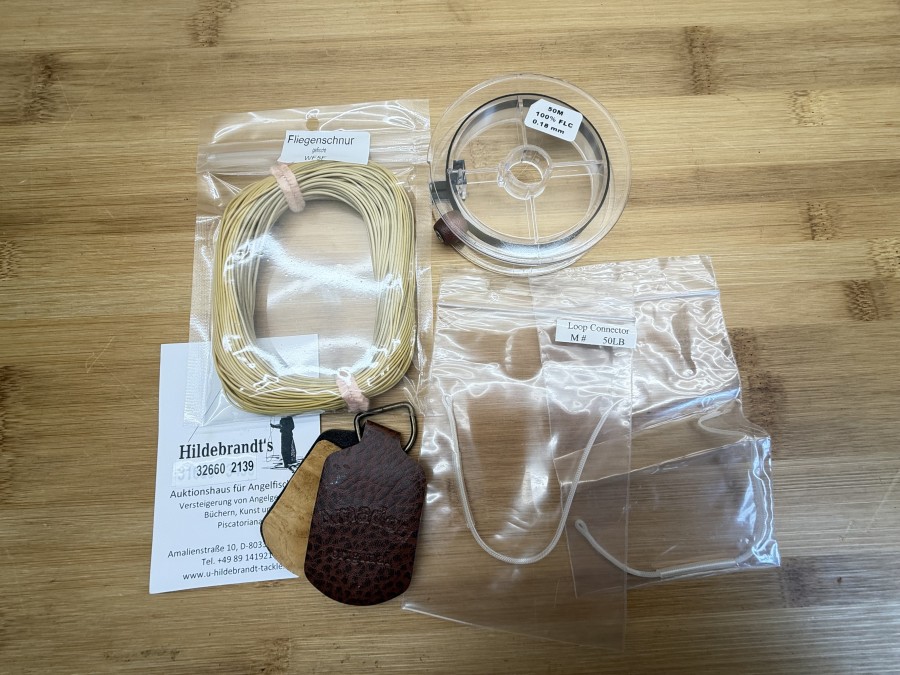 Fliegenfischer Kleinteile, Fliegenschnur gefischt,  WF 5 F, Amadou Original, 2 Loop Connector, 50lb, Tippet, 50m 100% FLC, 0,18mm